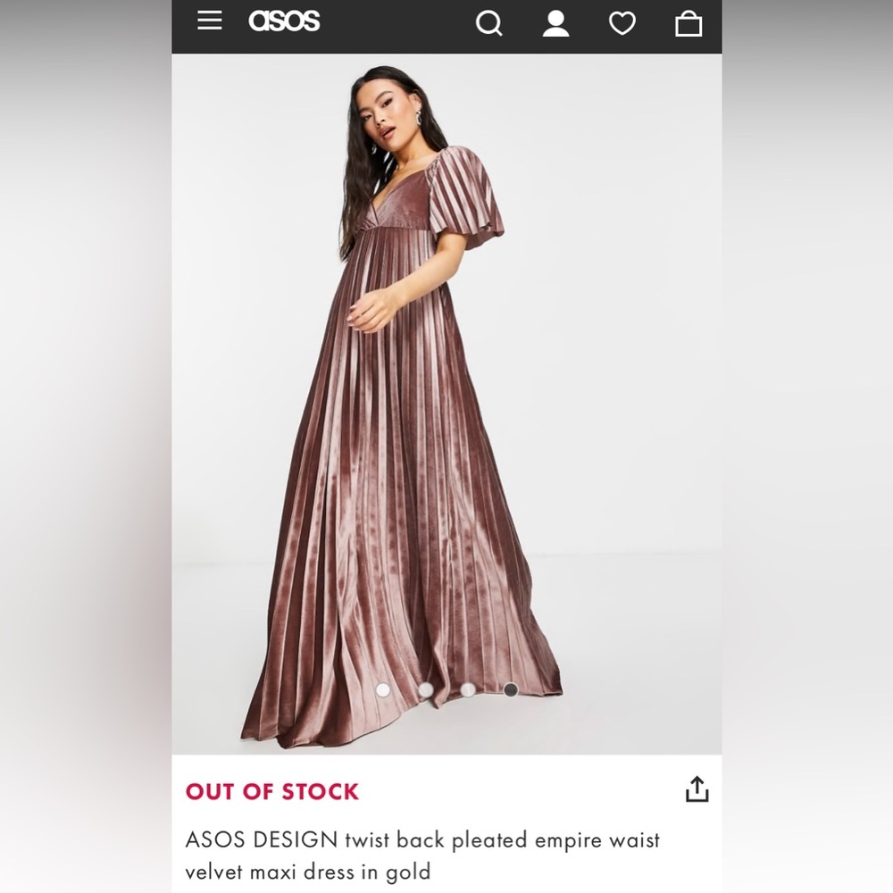ASOS DESIGN twist back pleated empire waist velvet maxi dress